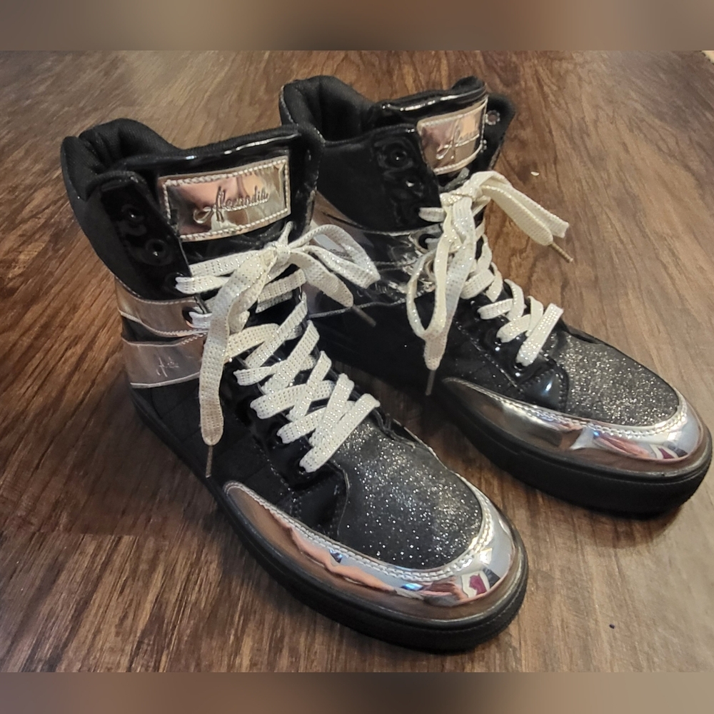 Alexandra Womens High Top Sneaker Boots Silver Black Glitter Hip Hop